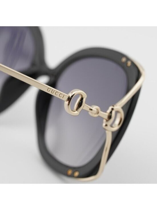 Gucci GG1021S 002 Sunglasses Black with Gold Square Frame, Grey Gradient Lenses main image 10